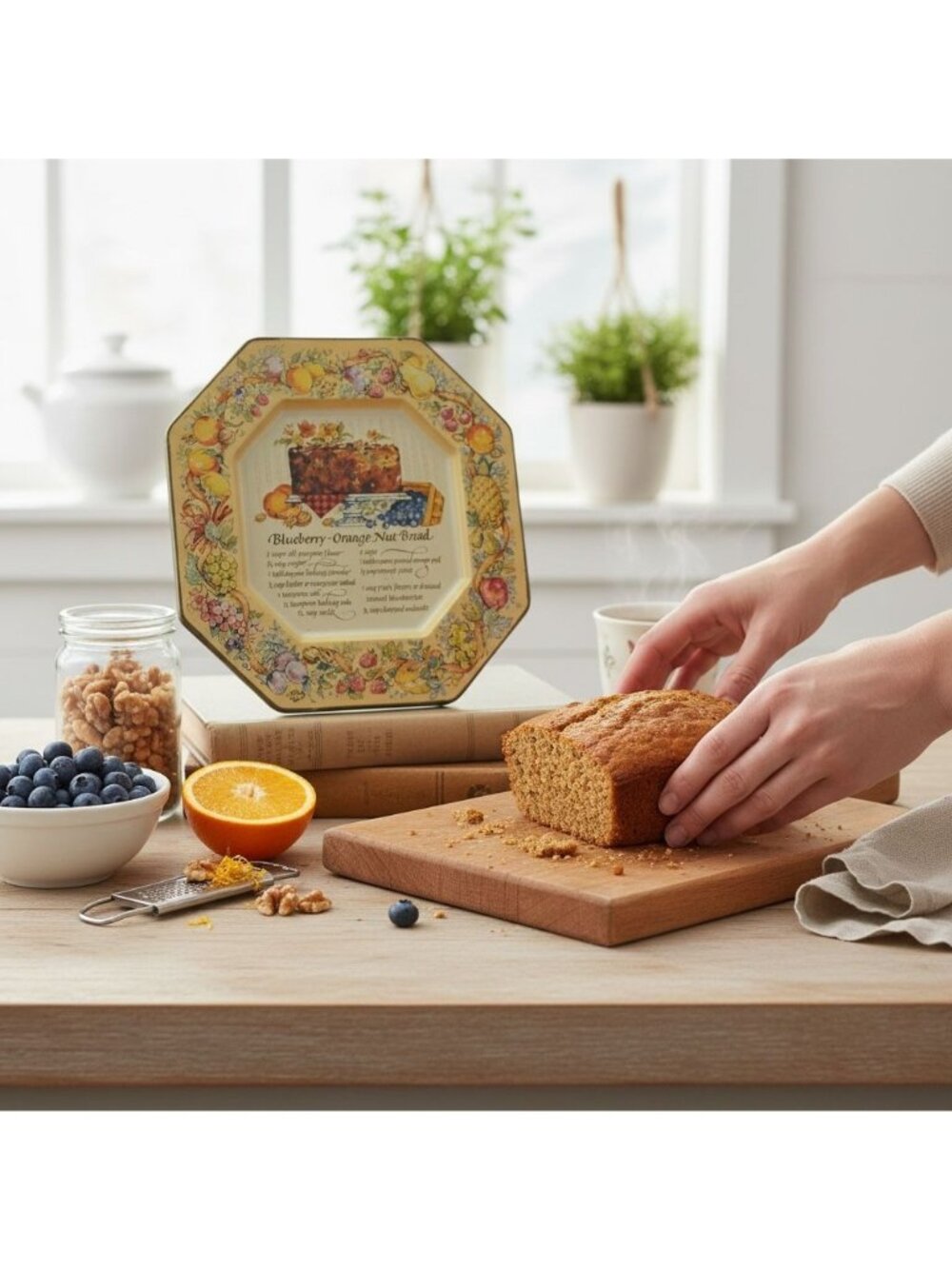 Vintage Avon Blueberry Orange Nut Bread Decorative Octagonal Metal Plate 1982